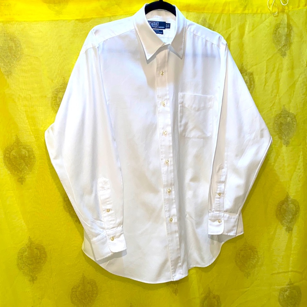 MEN POLO by RALPH LAUREN WHITE ANDREW DRESS SHIRT 2-PLY COTTON SZ 15 1/2